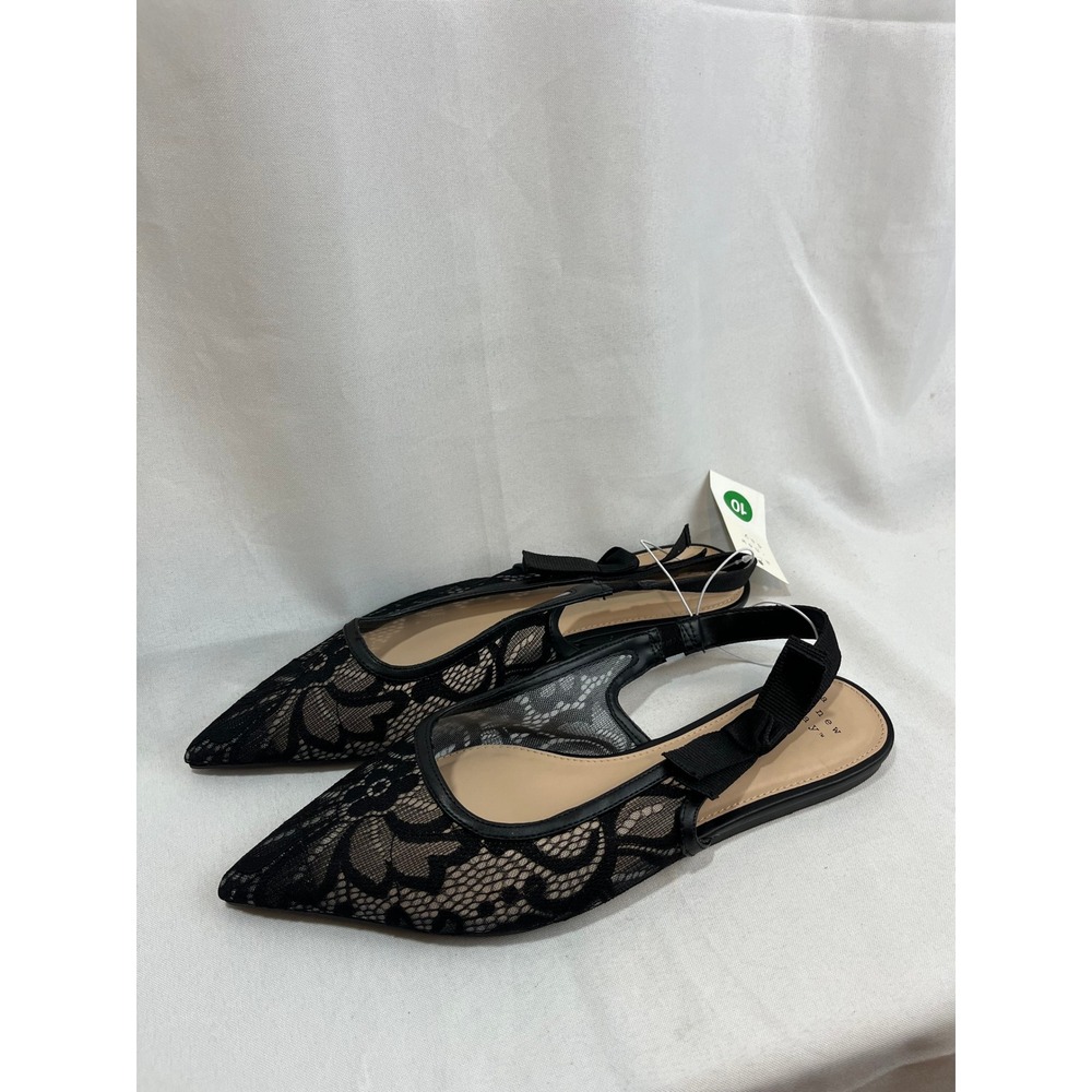 A New Day Womens Black Lace Slingback Flats Pointed Toe Bow Detail Size 10 NEW - Picture 1 of 6